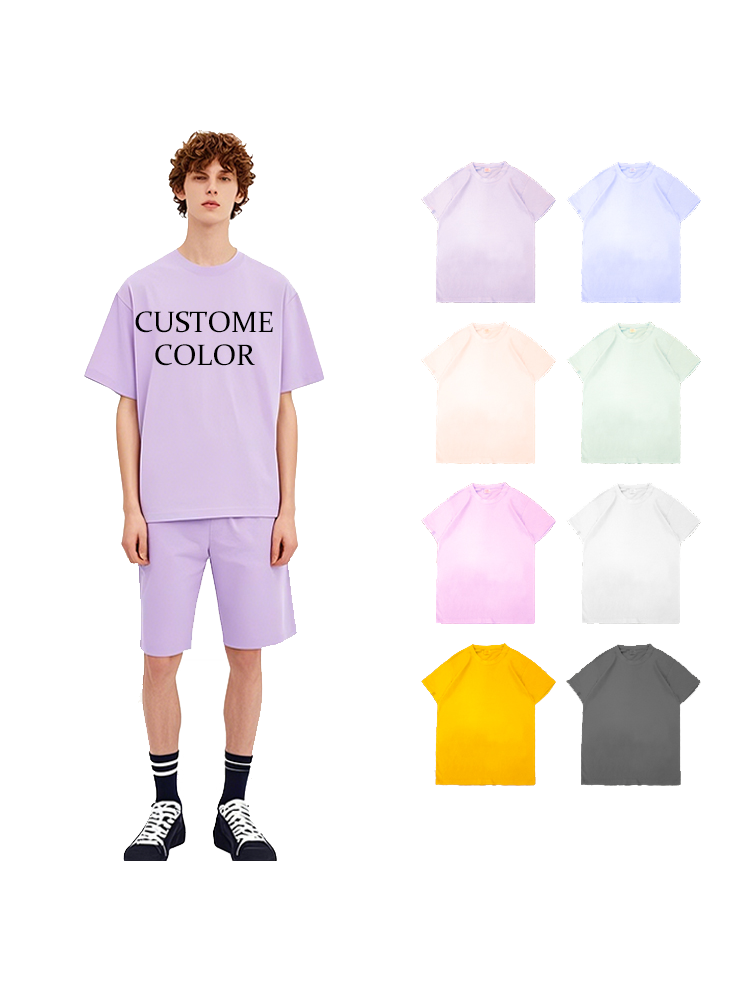 クルーネックマルチカラーTシャツヘビーウェイトカスタムロゴTシャツ
