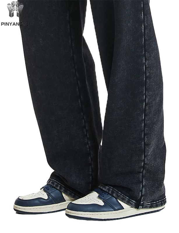Acidwash フレンチ テリー​​ コットン スウェットパンツ カスタム ロゴ オーバーサイズ バギー ワイドレッグ