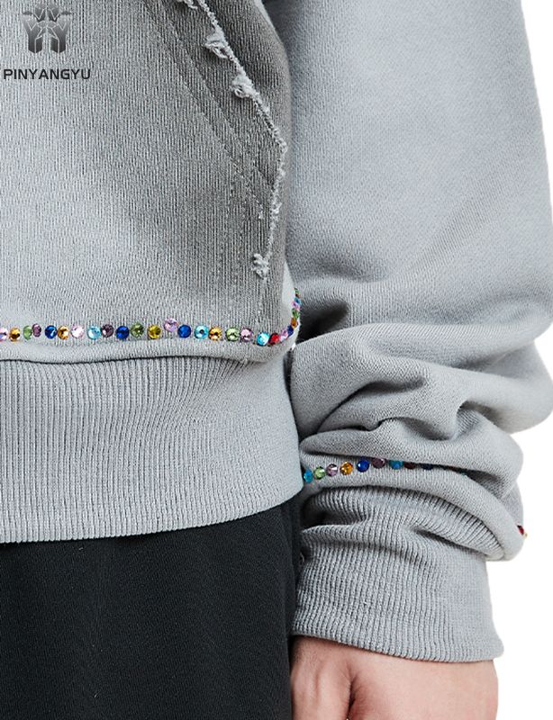 カスタムヴィンテージ刺繍ラインストーンストリートシルクスクリーン印刷酸洗浄特大綿 100% 環境に優しい高品質