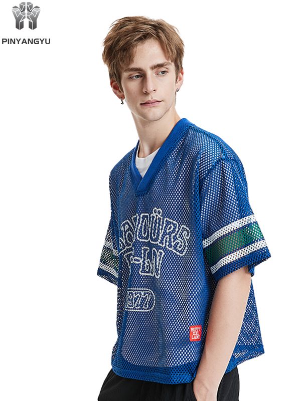 カスタムマクロメッシュTシャツ、通気性のある大穴メッシュTシャツ、スポーツ&amp;夏用