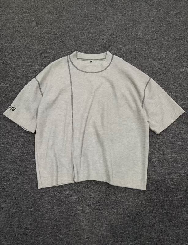 OEM オーバーサイズ メンズ ワッフル ニット T シャツ - リラックスした日常着のための柔らかく通気性のある T シャツ